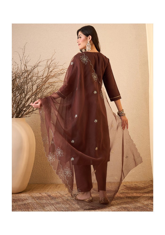 Malishka Export Embroidered Silk Blend Kurta Pant Set for Women - Image 2